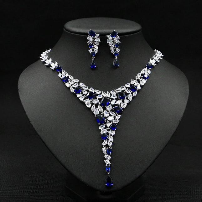 Colorful Zircon Necklace Set Wedding Dress Wedding Earring Accessories - Royalessencelux