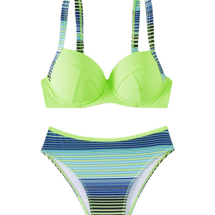 Striped Printed Split Bikini Swimsuit For Women - Royalessencelux