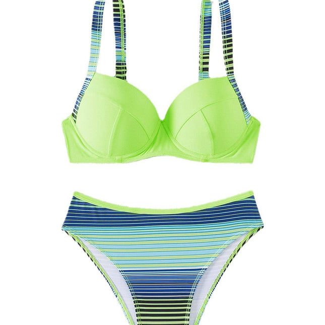 Striped Printed Split Bikini Swimsuit For Women - Royalessencelux