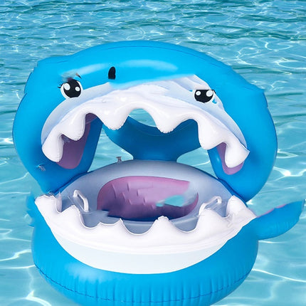 Inflatable Swimming Ring For Kids With Awning Shark Seat Ring Baby Float For Swimming Pool Toys Seat Removable Water Ring - Royalessencelux