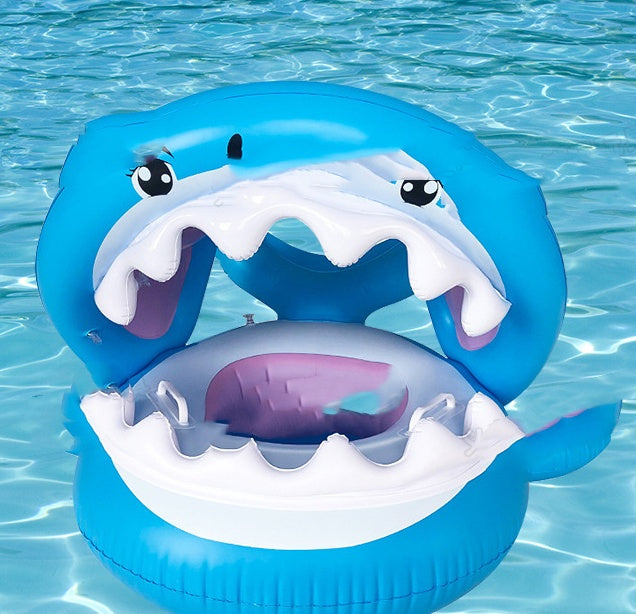 Inflatable Swimming Ring For Kids With Awning Shark Seat Ring Baby Float For Swimming Pool Toys Seat Removable Water Ring - Royalessencelux
