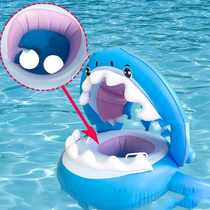 Inflatable Swimming Ring For Kids With Awning Shark Seat Ring Baby Float For Swimming Pool Toys Seat Removable Water Ring - Royalessencelux