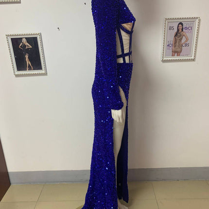 Blue Siren Ji Sequin See-through Dress With High Slit - Royalessencelux