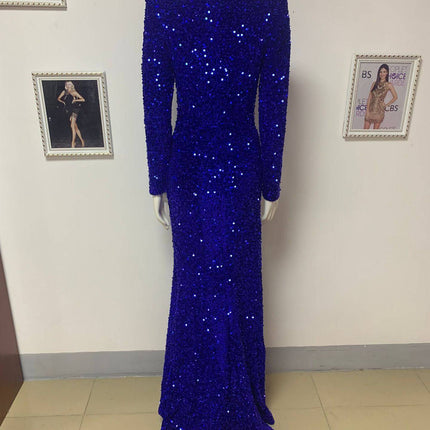 Blue Siren Ji Sequin See-through Dress With High Slit - Royalessencelux