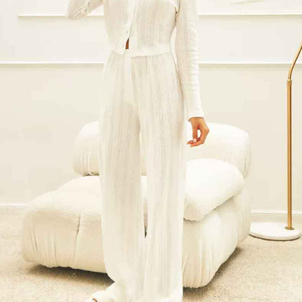 Fashion Cardigan Long Sleeve White Hollow-out Knitted Pajamas - Royalessencelux