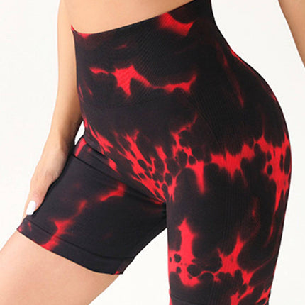 High Waist Tummy Control Yoga Shorts For Women, Tie-Dye Ruched Booty Lifting Workout Fitness Shorts, Hip Lifting Sports Activewear, Gym Exercise Running Shorts - Royalessencelux
