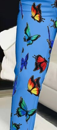 Ladies' Butterfly Printed High Waisted Hollow Out Casual Slim Fit Pants - Royalessencelux