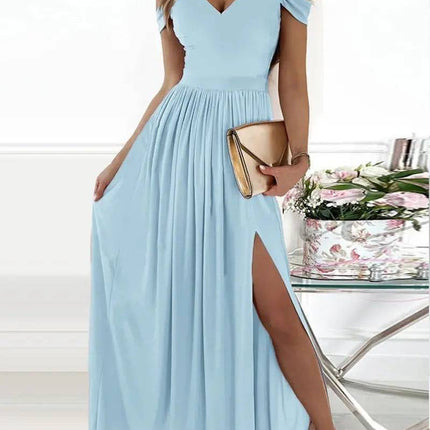 Long Floor Length Elegant Greek Style Pleated Dress - Royalessencelux