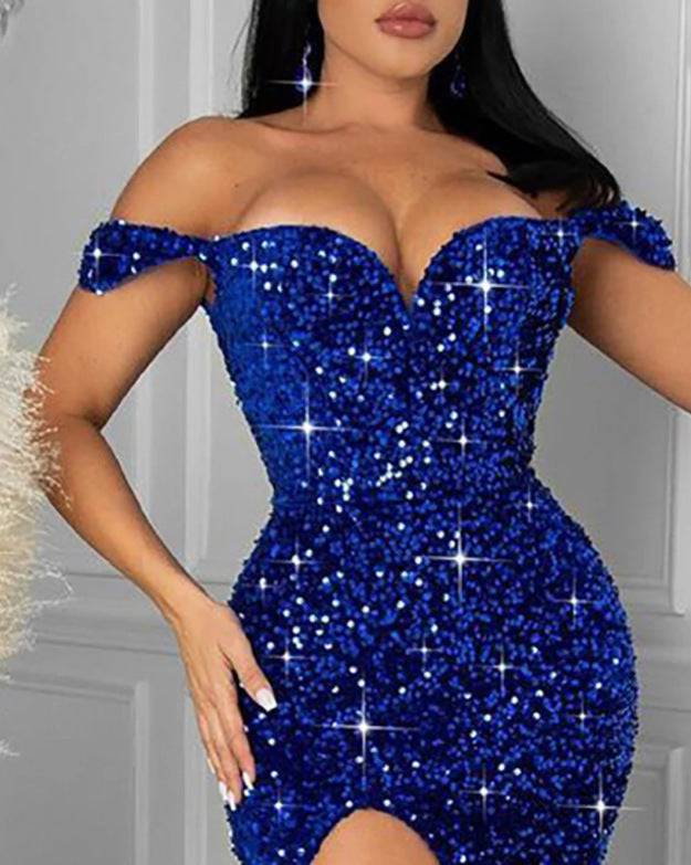 Sequin Tube Top Party Dress Hip Evening Dress - Royalessencelux