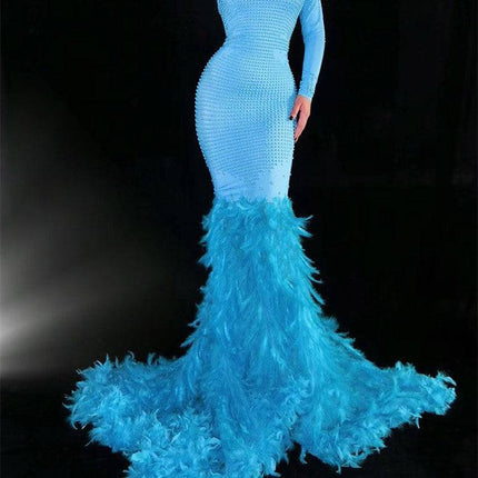 Water Bottle Feather Trailing Hip Dress Costume - Royalessencelux