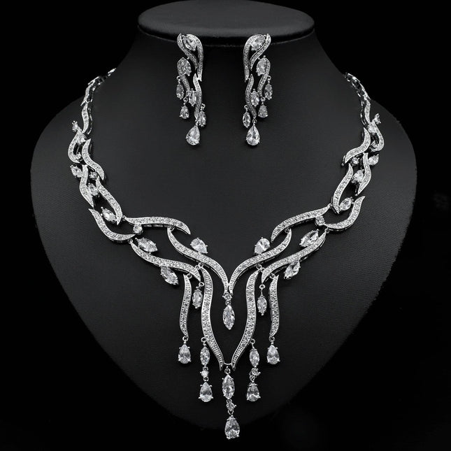 New Crystal Jewelry Zircon Jewelry Set Tassel Pendant - Royalessencelux
