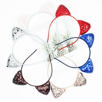 Quicksand Children's Cartoon Sweet Headband Hairpin Flip Scale Sequined Cat Ears Accessory - Royalessencelux