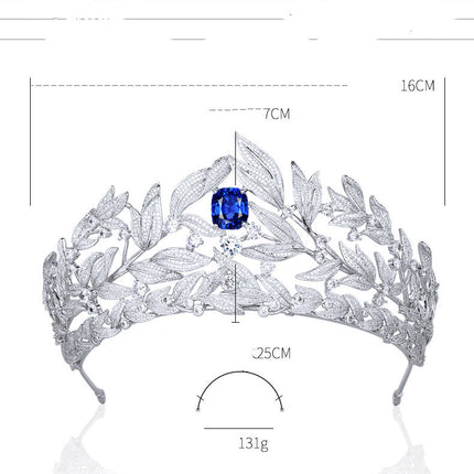 Sapphire Crown Copper Micro Inlay AAA Zircon Crown Wedding Headdress - Royalessencelux