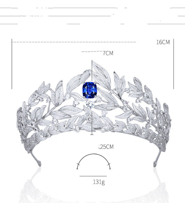 Sapphire Crown Copper Micro Inlay AAA Zircon Crown Wedding Headdress - Royalessencelux
