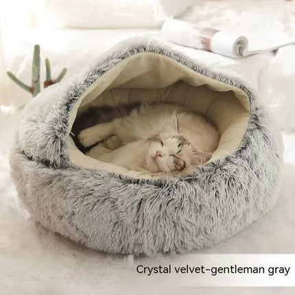2 In 1 Dog And Cat Bed Pet Winter Bed Round Plush Warm Bed House Soft Long Plush Pets Bed Pet Products - Royalessencelux