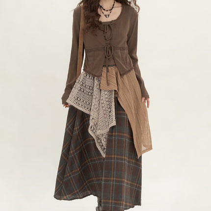 Retro Minority Irregular Plaid A- Line Skirt Women - Royalessencelux