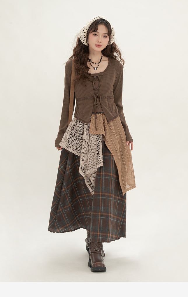 Retro Minority Irregular Plaid A- Line Skirt Women - Royalessencelux