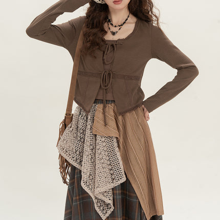 Retro Minority Irregular Plaid A- Line Skirt Women - Royalessencelux