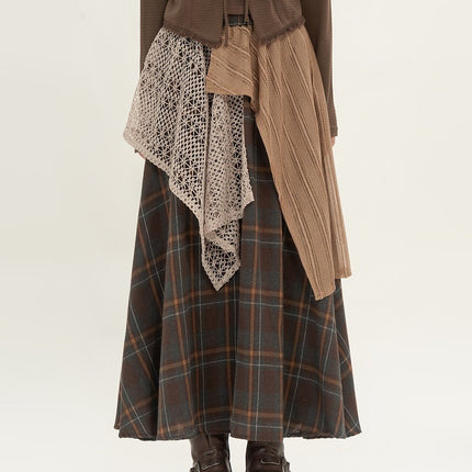 Retro Minority Irregular Plaid A- Line Skirt Women - Royalessencelux
