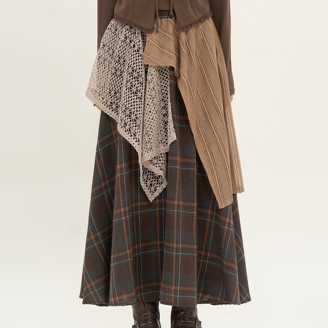 Retro Minority Irregular Plaid A- Line Skirt Women - Royalessencelux