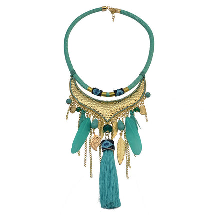Original jewelry feather leaf tassel necklace - Royalessencelux