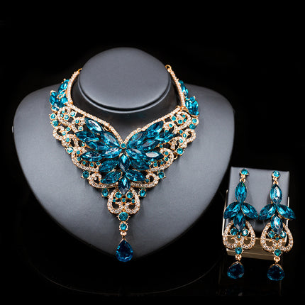 2021 speed selling explosion, African, European and American color exaggerated bride necklace earrings set of alloy manufacturers - Royalessencelux