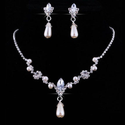 Europe And The United States Personality Dropspearl Necklace, Earrings Set Wholesale Bridal Necklace 8633 - Royalessencelux