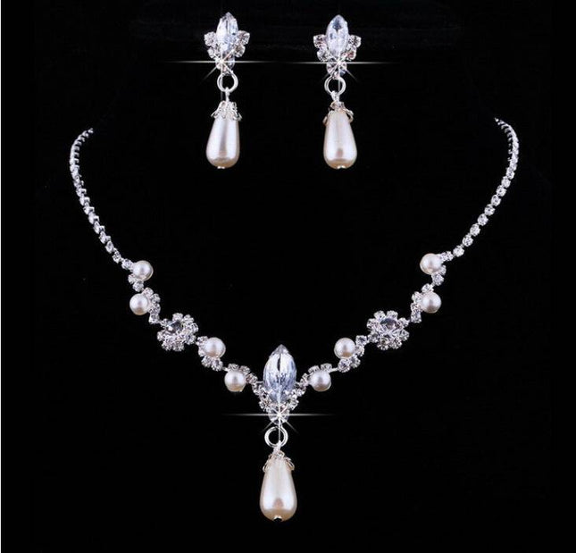 Europe And The United States Personality Dropspearl Necklace, Earrings Set Wholesale Bridal Necklace 8633 - Royalessencelux