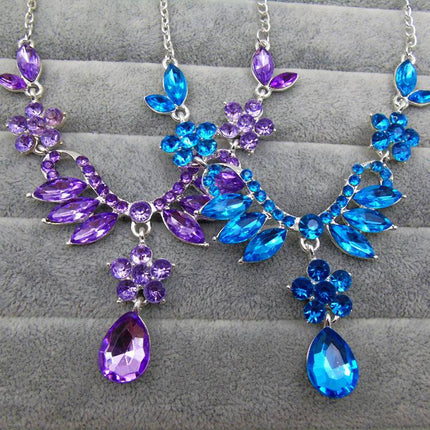 Europe and the United States trade explosion bride alloy diamond necklace earrings set Drop Bridal Jewelry Accessories zircon jewelry - Royalessencelux