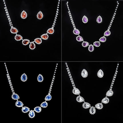 The New Bride Jewelry Color Diamond Earrings Necklace Fashion Necklace Set Can Be Customized - Royalessencelux