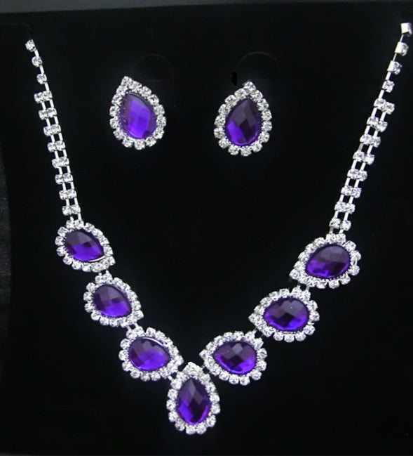 The New Bride Jewelry Color Diamond Earrings Necklace Fashion Necklace Set Can Be Customized - Royalessencelux