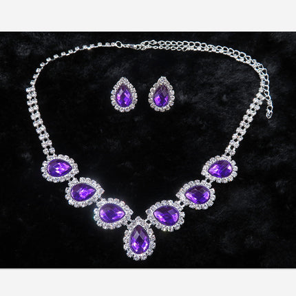 The New Bride Jewelry Color Diamond Earrings Necklace Fashion Necklace Set Can Be Customized - Royalessencelux
