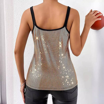 Summer Sequined Suspender Chain Vest Top Women's  Clothing - Royalessencelux