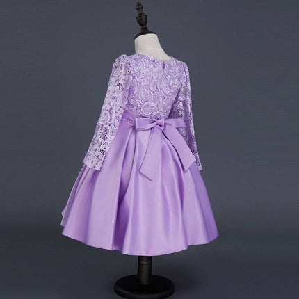 Carisa Europe and America autumn and winter children's dress princess dress long sleeve flower girl dress female purple lace costumes wholesale - Royalessencelux