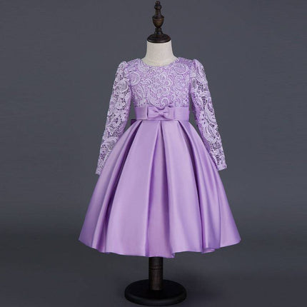 Carisa Europe and America autumn and winter children's dress princess dress long sleeve flower girl dress female purple lace costumes wholesale - Royalessencelux