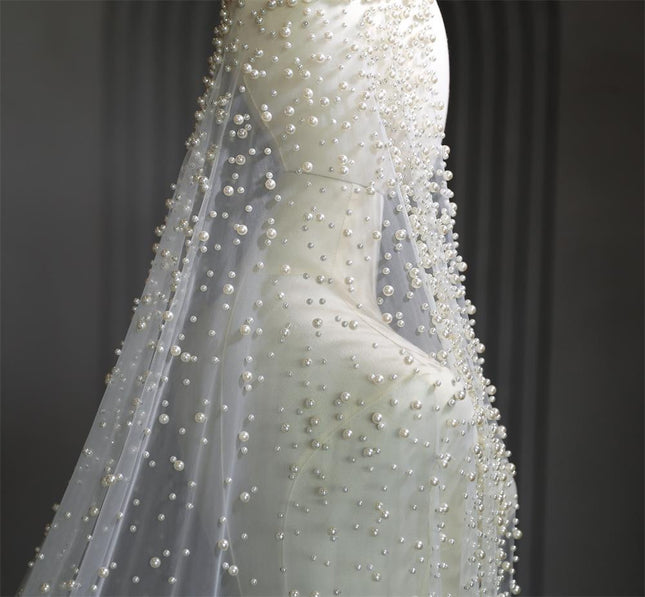 Pearl Long Luxury Wedding Veil - Royalessencelux