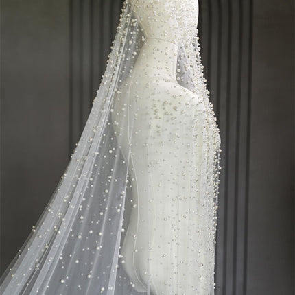 Pearl Long Luxury Wedding Veil - Royalessencelux