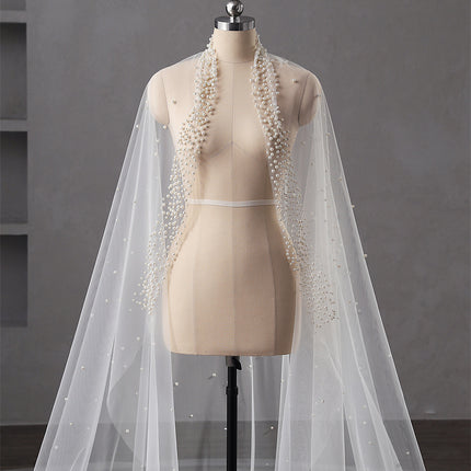 Pearl Wedding Veil 1 Layer Long Bridal Cathedral Veil - Royalessencelux