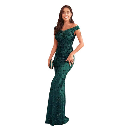 Green Sequined Sexy High Waist Fishtail Long Evening Dress - Royalessencelux