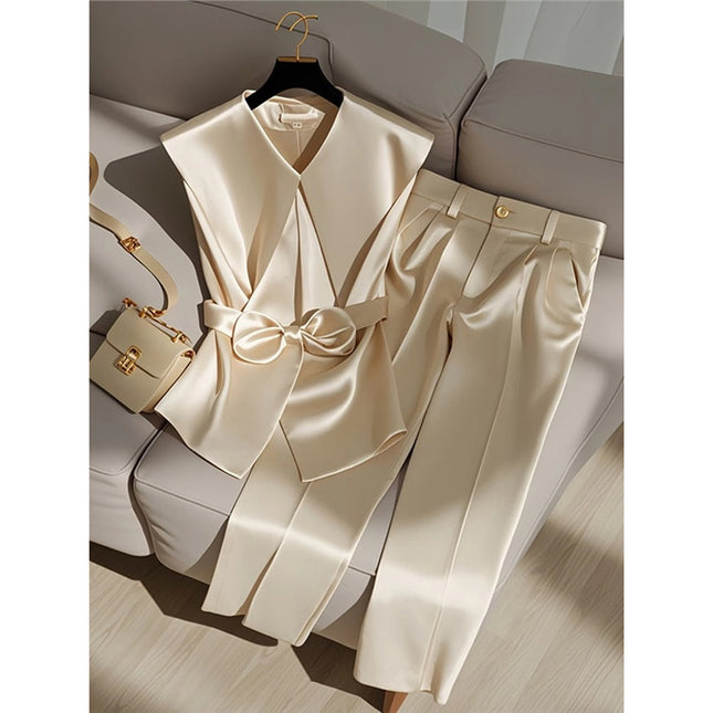 Western Style Youthful Fashionable Champagne Top And Trousers - Royalessencelux
