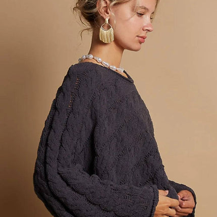 POL Round Neck Cable Knit Cropped Sweater - Royalessencelux