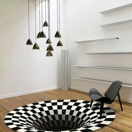 3D Vortex Carpet Black White Grid Bottomless Hole Illusion Rug Living Room Bedroom Anti-Slip Floor Mats Home Fashion Carpet Rugs - Royalessencelux