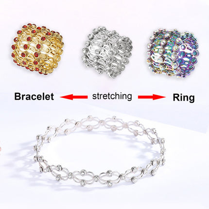 2 In 1 Folding Retractable Rings Bracelet Magic Rhinestone Rings Deformable Bracelet Women Ins Style Adjustable Fashion Jewelry - Royalessencelux
