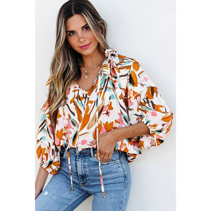 European And American Fashion Colorblock Printed V-neck Chiffon Shirt Women - Royalessencelux