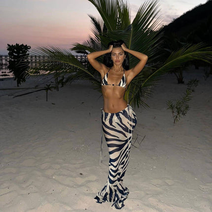 Printed Bikini Strappy Skirt Casual Suit - Royalessencelux