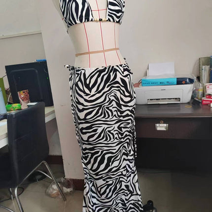 Printed Bikini Strappy Skirt Casual Suit - Royalessencelux
