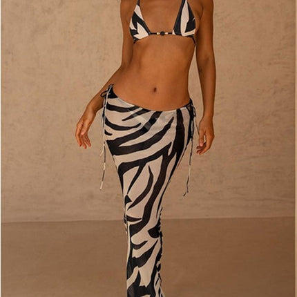 Printed Bikini Strappy Skirt Casual Suit - Royalessencelux