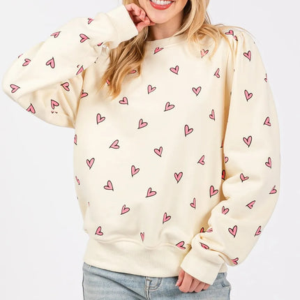 SAGE FIG Heart Printed Contrast Long Sleeve Sweatshirt - Royalessencelux