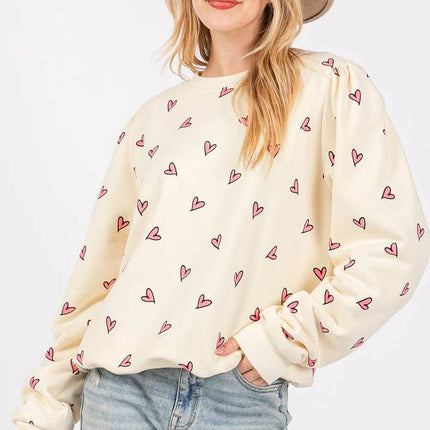 SAGE FIG Heart Printed Contrast Long Sleeve Sweatshirt - Royalessencelux