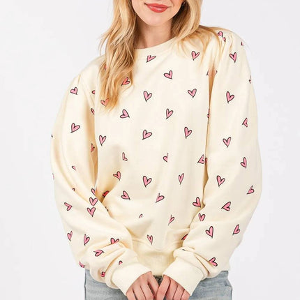 SAGE FIG Heart Printed Contrast Long Sleeve Sweatshirt - Royalessencelux